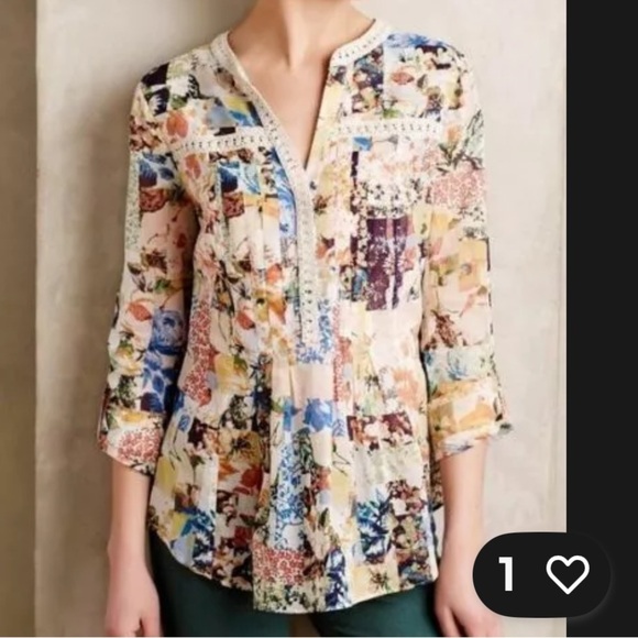 ANTHROPOLOGIE | Maeve Roll Tab Sleeve 100%Cotton Embroidered Top Blouse Sz 6 - Picture 16 of 16